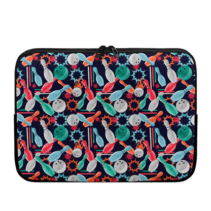 Watercolor Bowling Theme Pattern Print Laptop Sleeve