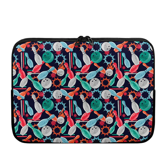 Watercolor Bowling Theme Pattern Print Laptop Sleeve