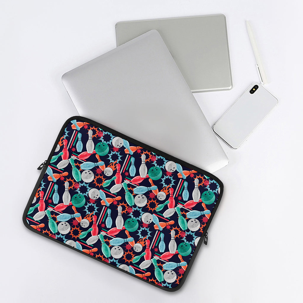 Watercolor Bowling Theme Pattern Print Laptop Sleeve
