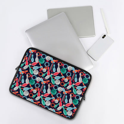 Watercolor Bowling Theme Pattern Print Laptop Sleeve