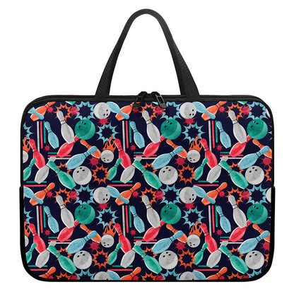 Watercolor Bowling Theme Pattern Print Laptop Sleeve With Handle