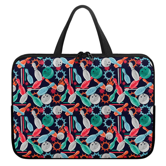 Watercolor Bowling Theme Pattern Print Laptop Sleeve With Handle