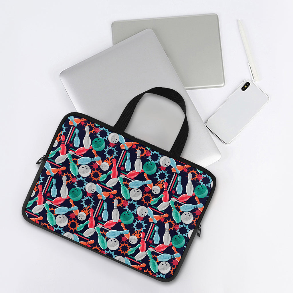 Watercolor Bowling Theme Pattern Print Laptop Sleeve With Handle