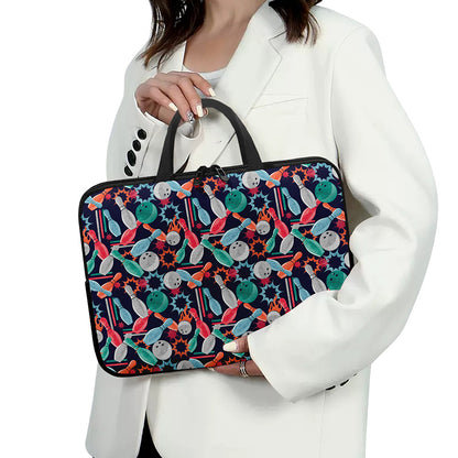Watercolor Bowling Theme Pattern Print Laptop Sleeve With Handle