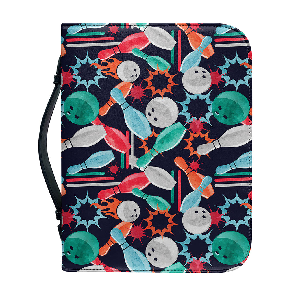 Watercolor Bowling Theme Pattern Print Leather Bible Cover