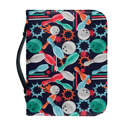 Watercolor Bowling Theme Pattern Print Leather Bible Cover