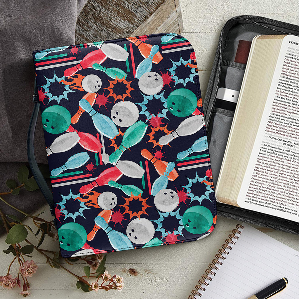 Watercolor Bowling Theme Pattern Print Leather Bible Cover