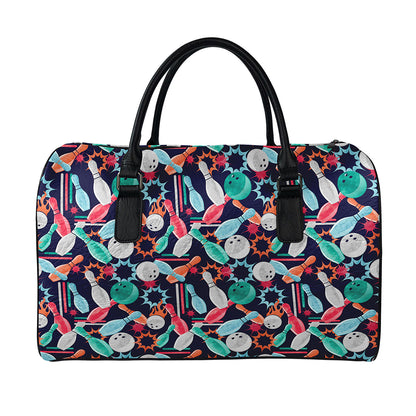 Watercolor Bowling Theme Pattern Print Leather Duffle Bag