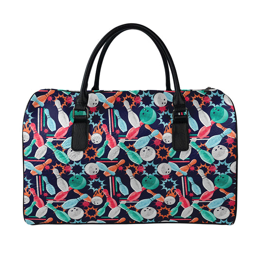 Watercolor Bowling Theme Pattern Print Leather Duffle Bag