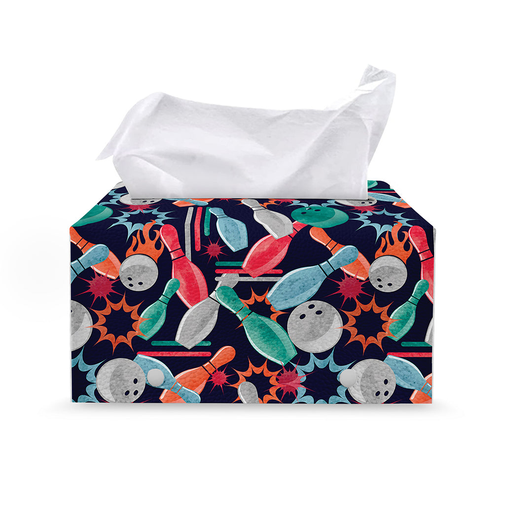 Watercolor Bowling Theme Pattern Print Leather Tissue Box Cover