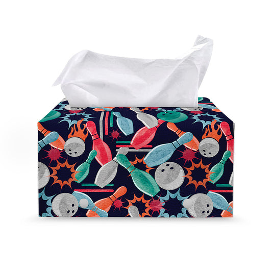 Watercolor Bowling Theme Pattern Print Leather Tissue Box Cover
