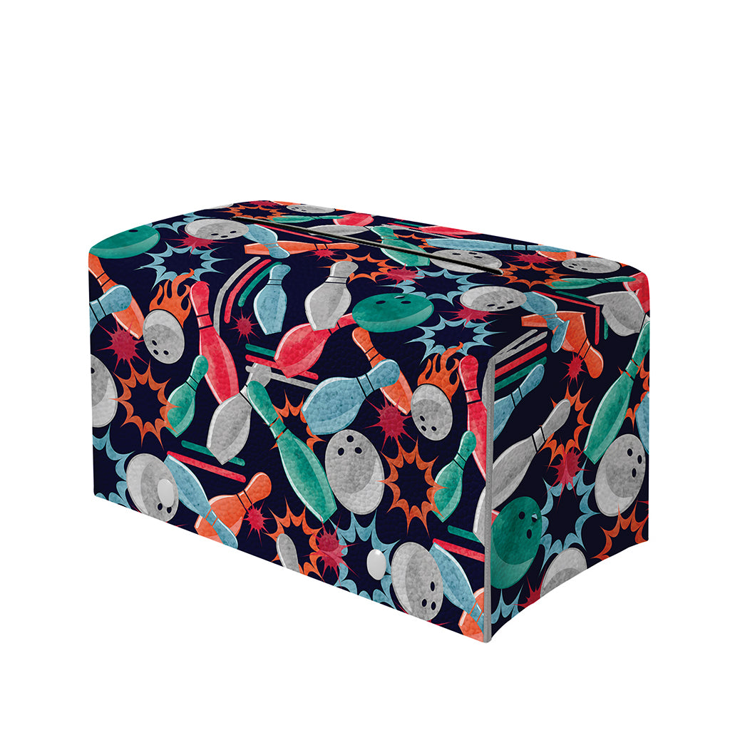 Watercolor Bowling Theme Pattern Print Leather Tissue Box Cover