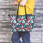 Watercolor Bowling Theme Pattern Print Leather Tote Bag