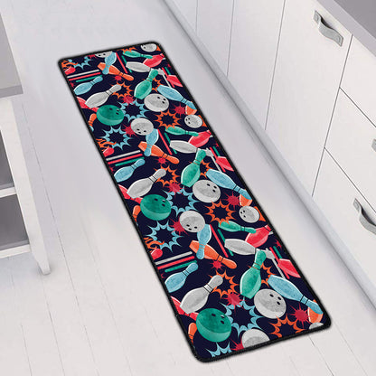 Watercolor Bowling Theme Pattern Print Long Kitchen Mat