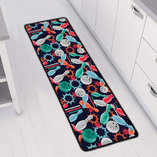 Watercolor Bowling Theme Pattern Print Long Kitchen Mat