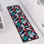 Watercolor Bowling Theme Pattern Print Long Kitchen Mat