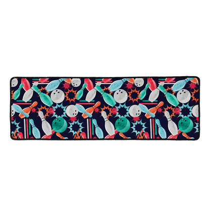 Watercolor Bowling Theme Pattern Print Long Kitchen Mat