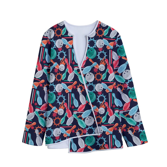 Watercolor Bowling Theme Pattern Print Long Sleeve Short Coat