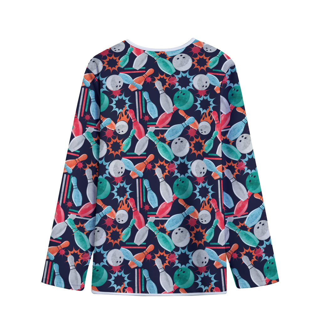 Watercolor Bowling Theme Pattern Print Long Sleeve Short Coat