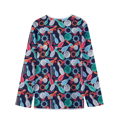 Watercolor Bowling Theme Pattern Print Long Sleeve Short Coat