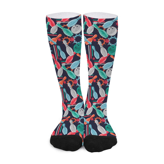 Watercolor Bowling Theme Pattern Print Long Socks