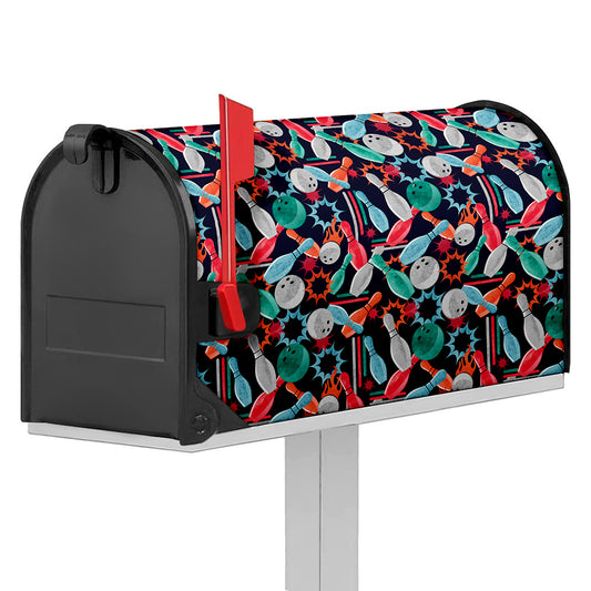 Watercolor Bowling Theme Pattern Print Mailbox Cover