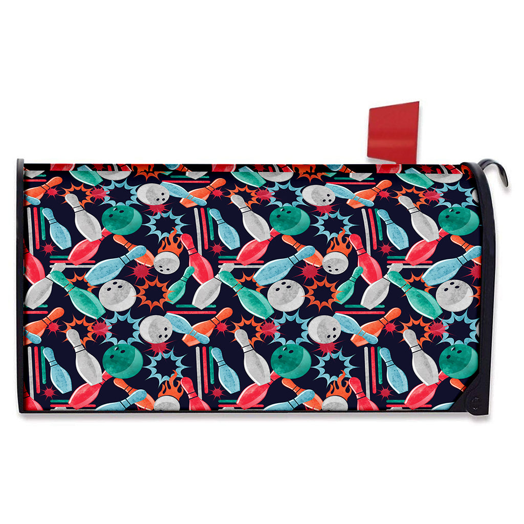Watercolor Bowling Theme Pattern Print Mailbox Cover