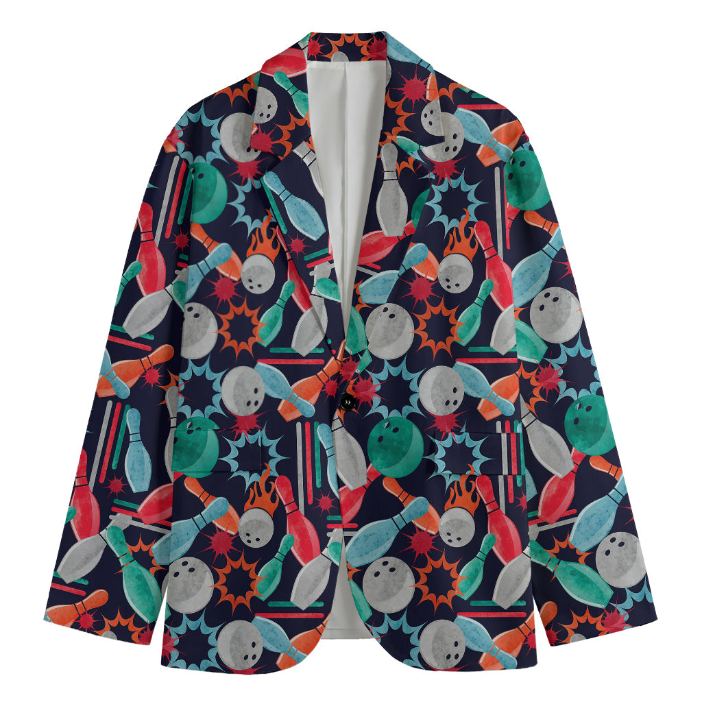 Watercolor Bowling Theme Pattern Print Men's Blazer
