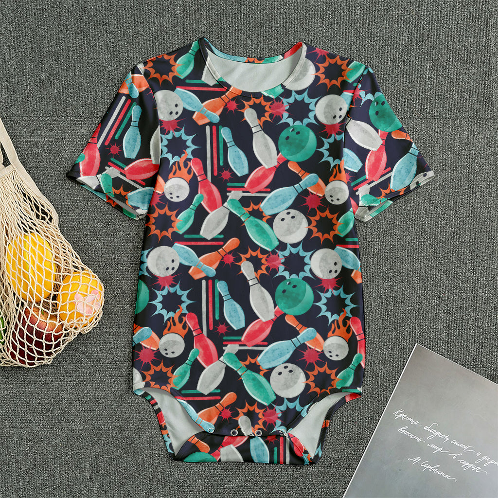 Watercolor Bowling Theme Pattern Print Men's Bodysuit