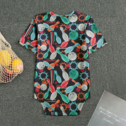 Watercolor Bowling Theme Pattern Print Men's Bodysuit