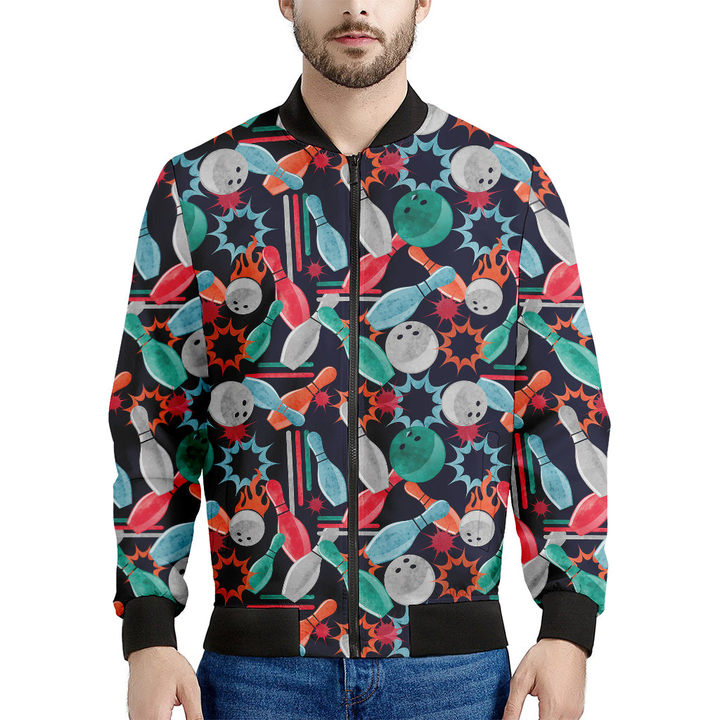 Watercolor Bowling Theme Pattern Print Men's Bomber Jacket