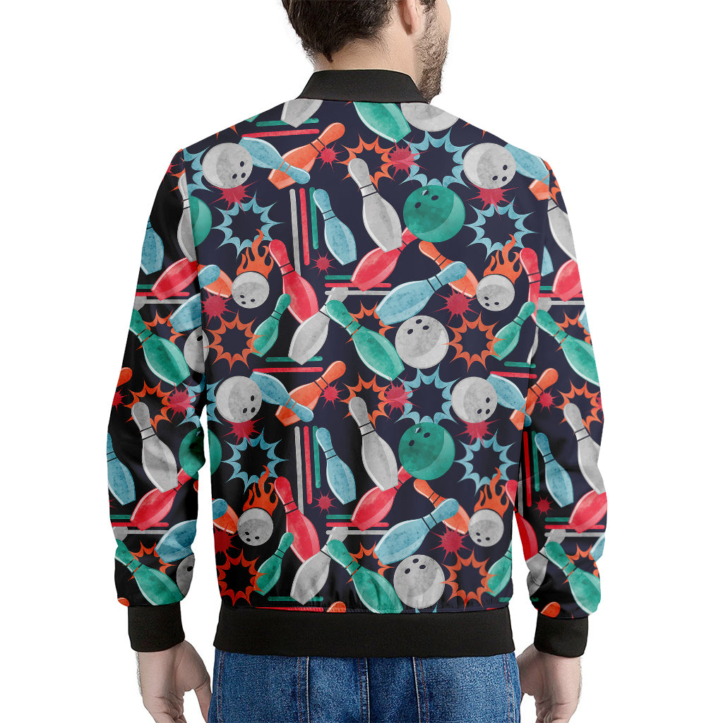 Watercolor Bowling Theme Pattern Print Men's Bomber Jacket