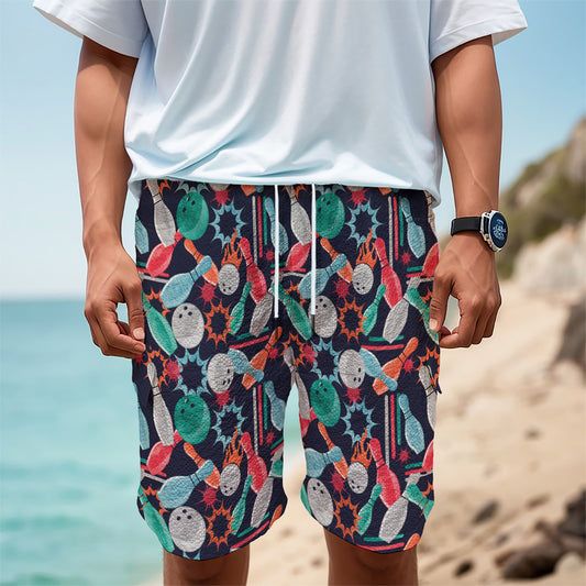 Watercolor Bowling Theme Pattern Print Men's Cargo Shorts