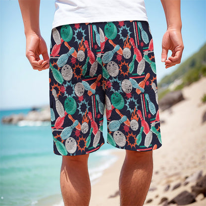Watercolor Bowling Theme Pattern Print Men's Cargo Shorts