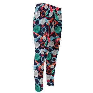 Watercolor Bowling Theme Pattern Print Men's Compression Pants