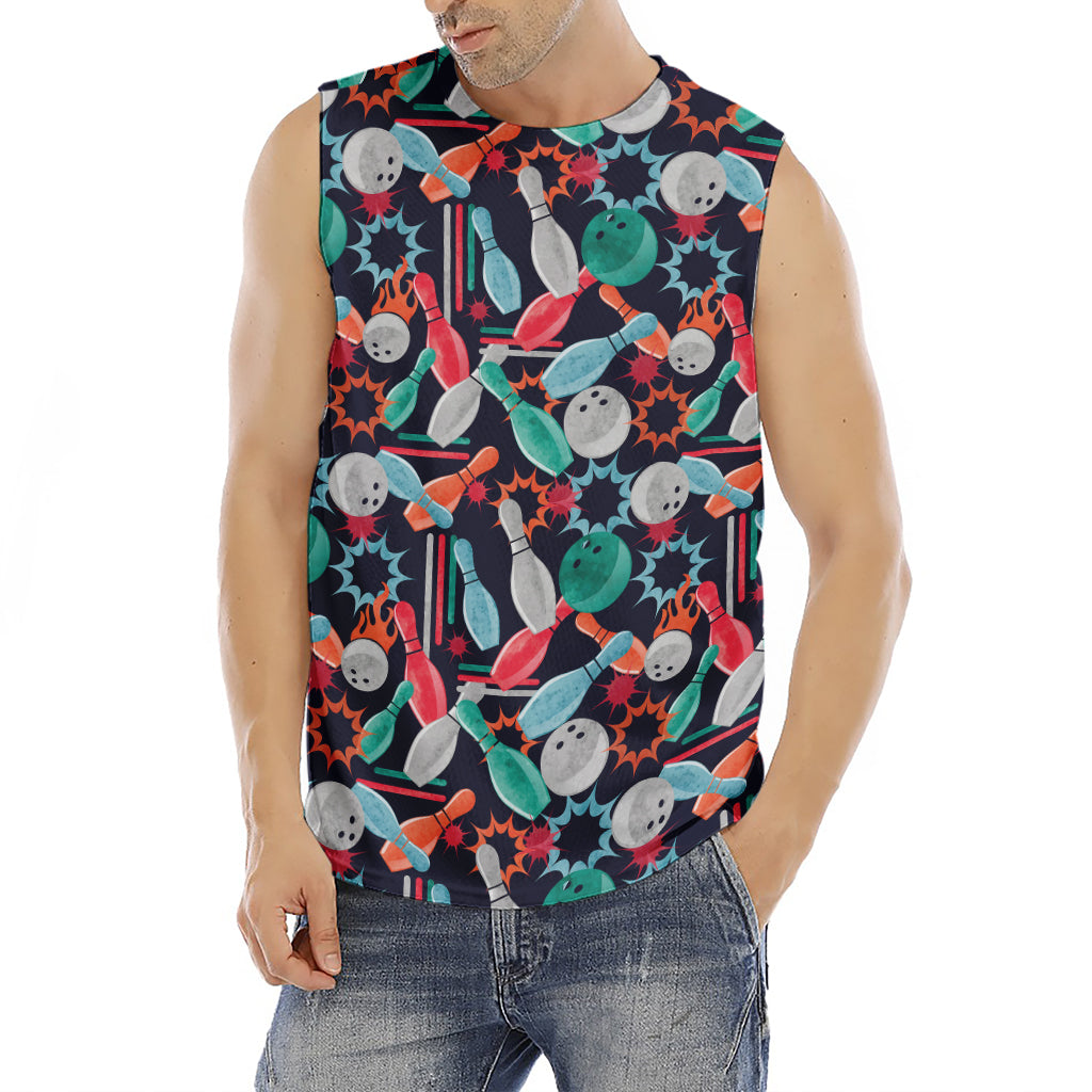 Watercolor Bowling Theme Pattern Print Men's Fitness Tank Top