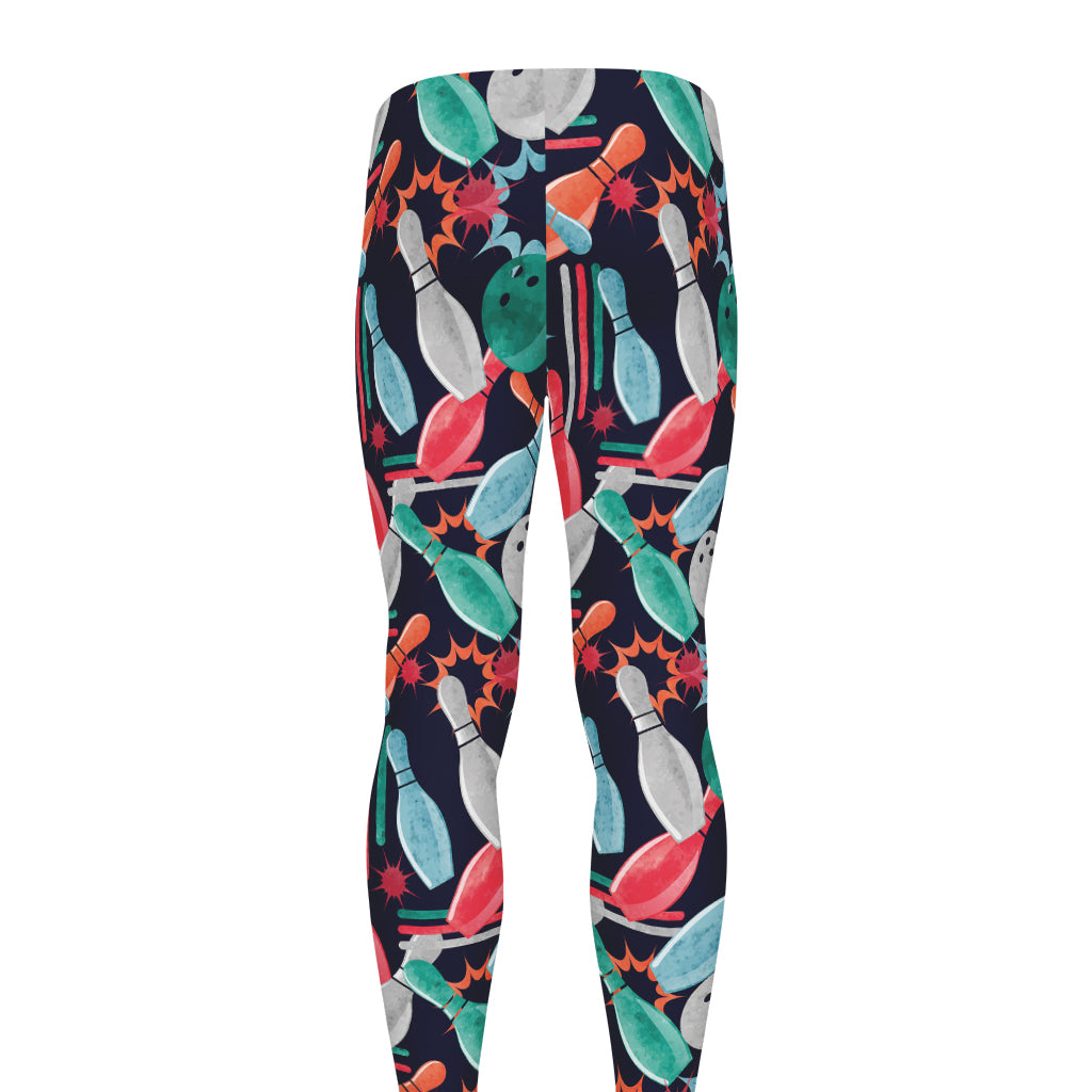 Watercolor Bowling Theme Pattern Print Men's leggings