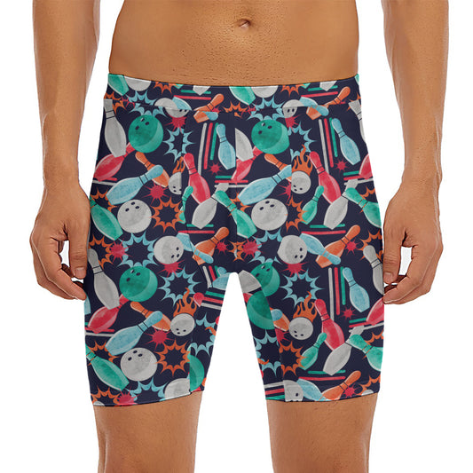 Watercolor Bowling Theme Pattern Print Men's Long Boxer Briefs
