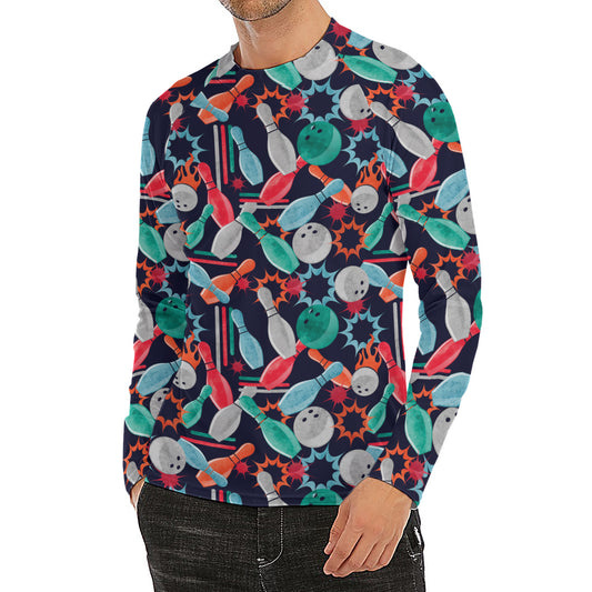 Watercolor Bowling Theme Pattern Print Men's Long Sleeve Rash Guard