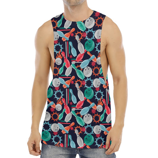 Watercolor Bowling Theme Pattern Print Men's Muscle Tank Top