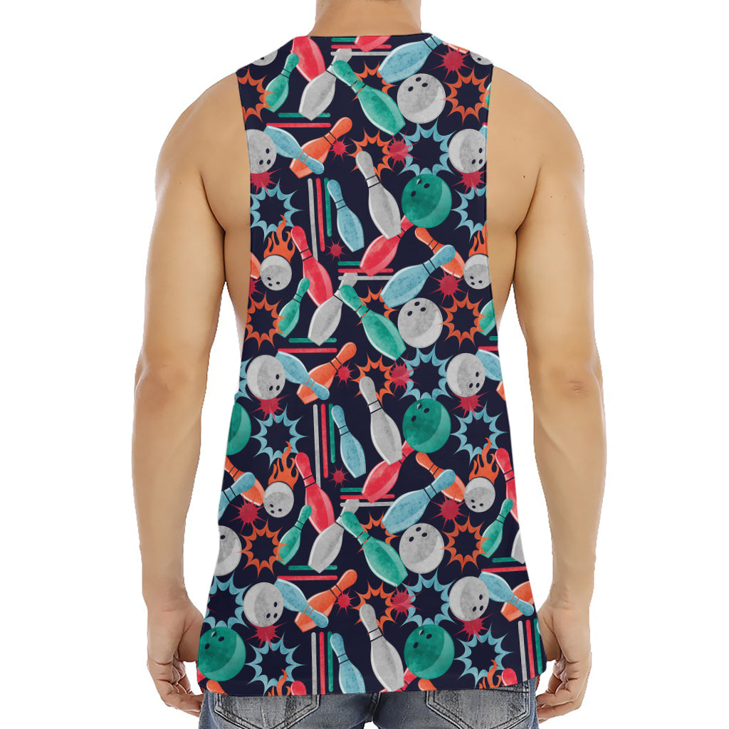 Watercolor Bowling Theme Pattern Print Men's Muscle Tank Top