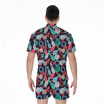Watercolor Bowling Theme Pattern Print Men's Rompers