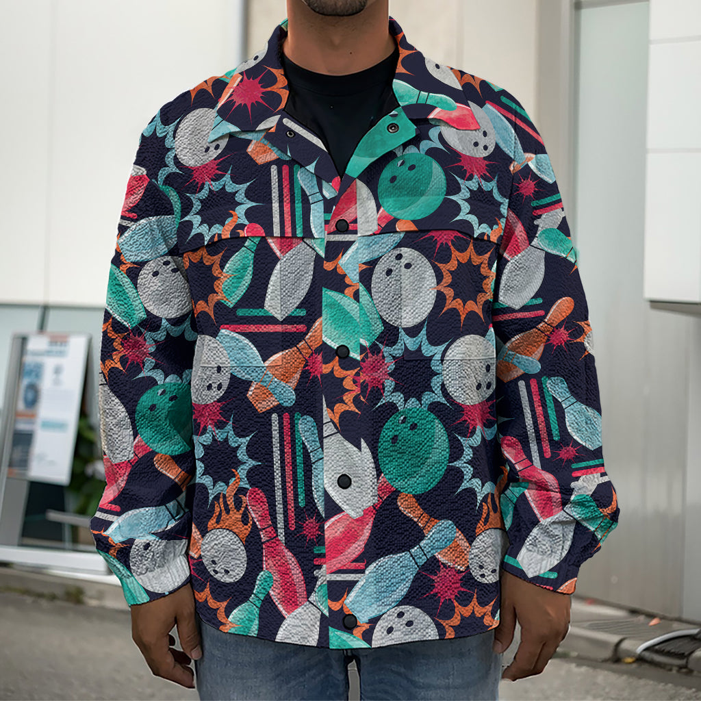 Watercolor Bowling Theme Pattern Print Men's Shirt Jacket