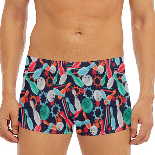 Watercolor Bowling Theme Pattern Print Men's Short Boxer Briefs