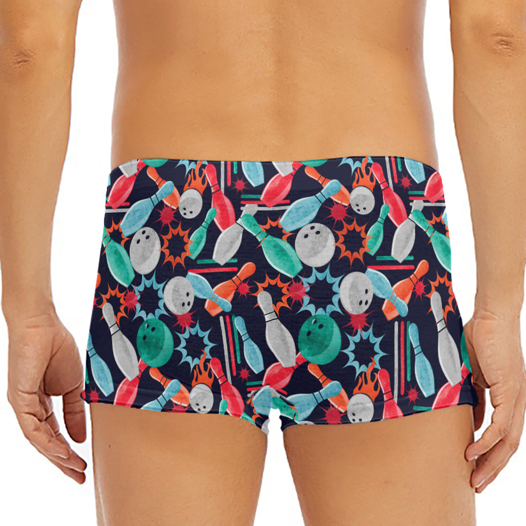 Watercolor Bowling Theme Pattern Print Men's Short Boxer Briefs