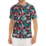 Watercolor Bowling Theme Pattern Print Men's Short Sleeve Rash Guard