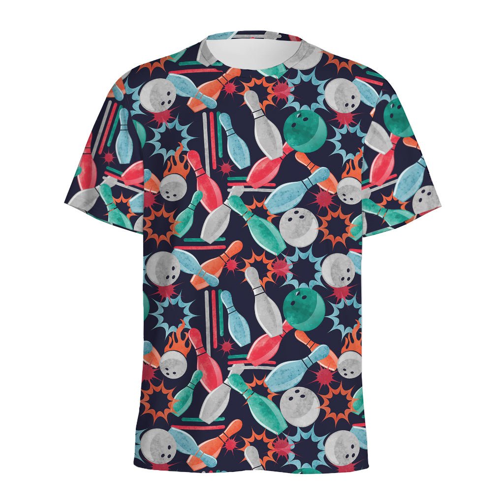 Watercolor Bowling Theme Pattern Print Men's Sports T-Shirt