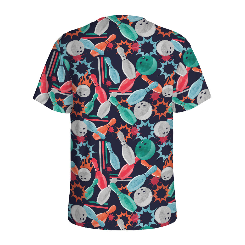 Watercolor Bowling Theme Pattern Print Men's Sports T-Shirt