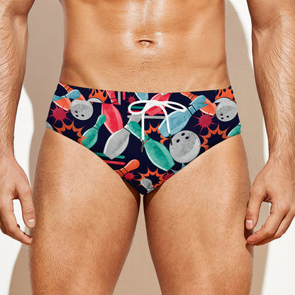 Watercolor Bowling Theme Pattern Print Men's Swim Briefs