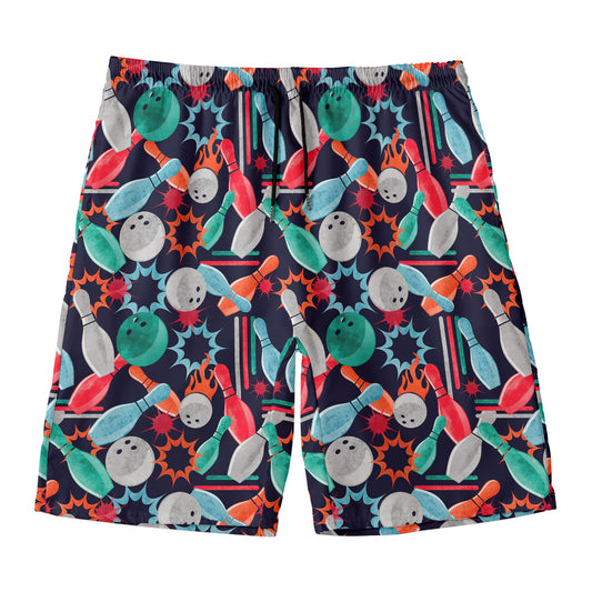 Watercolor Bowling Theme Pattern Print Men's Swim Trunks